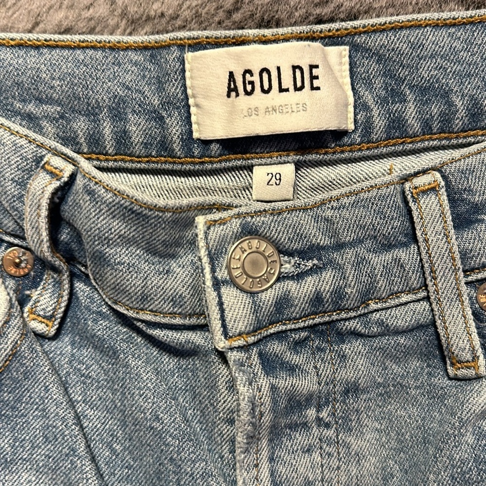 AGOLDE Riley High Rise Button Fly Crop Ankle Ripped Distressed Straight Leg 29 - Picture 10 of 14